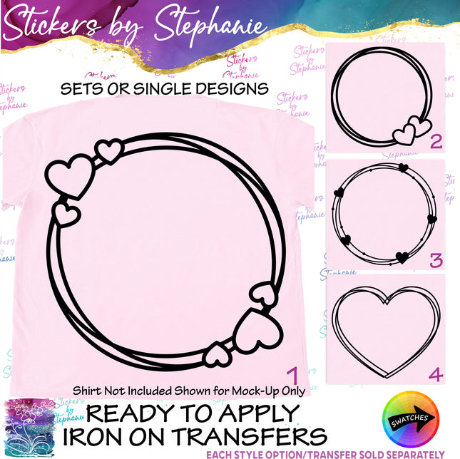 (s7-01-104) Heart Mongram Frame Iron-On Transfer