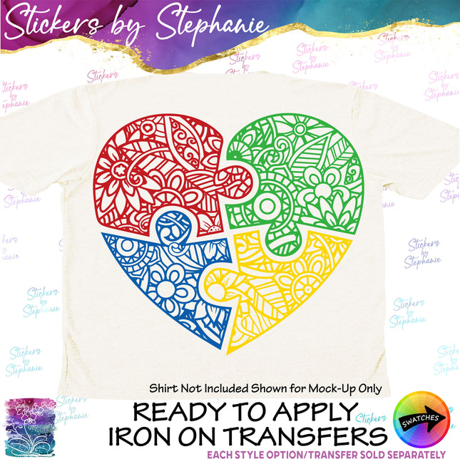 (s7-01-107) Autism Puzzle Piece Heart Iron-On Transfer