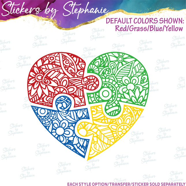 (s7-01-107) Autism Puzzle Piece Heart Iron-On Transfer