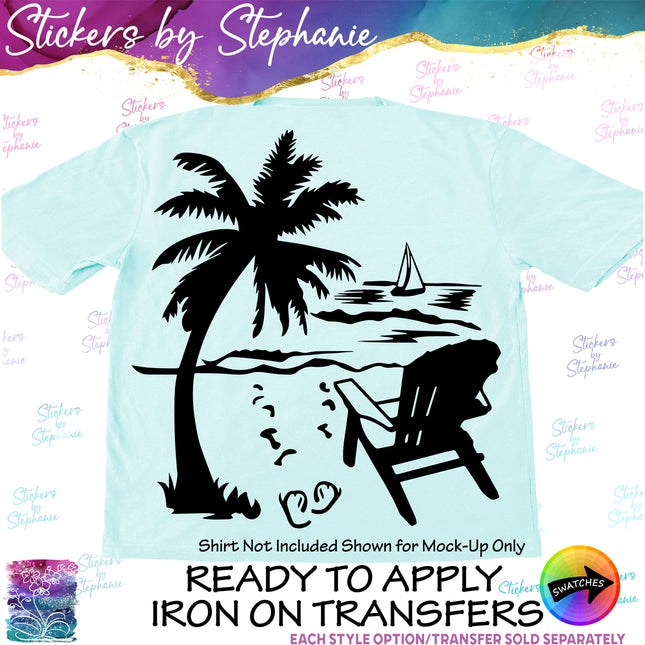 (s7-01-108) Beach View Vacation Scene Iron-On Transfer
