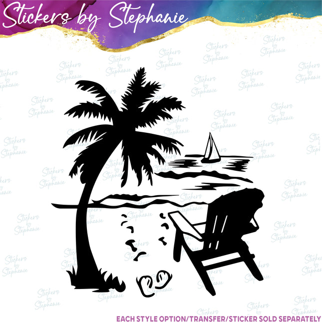 (s7-01-108) Beach View Vacation Scene Iron-On Transfer