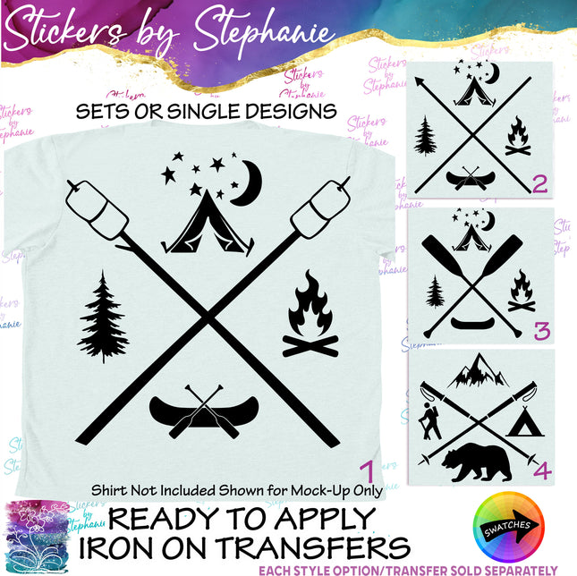 (s7-01-111) Camping, Hiking Logo Iron-On Transfer