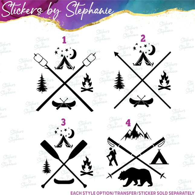 (s7-01-111) Camping, Hiking Logo Iron-On Transfer