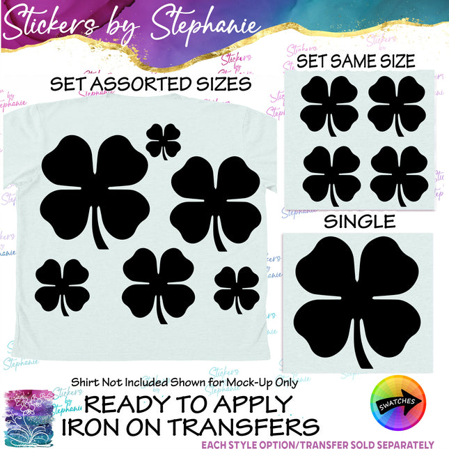 (s7-01-115) 4-Leaf Clover, Shamrock Iron-On Transfer
