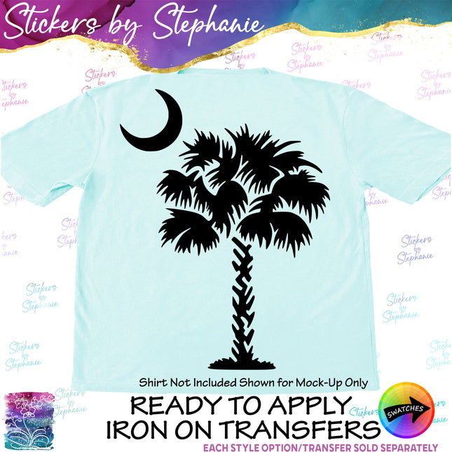 (s7-01-142) Saw Palmetto Palm Tree Crecent Moon Iron-On Transfer