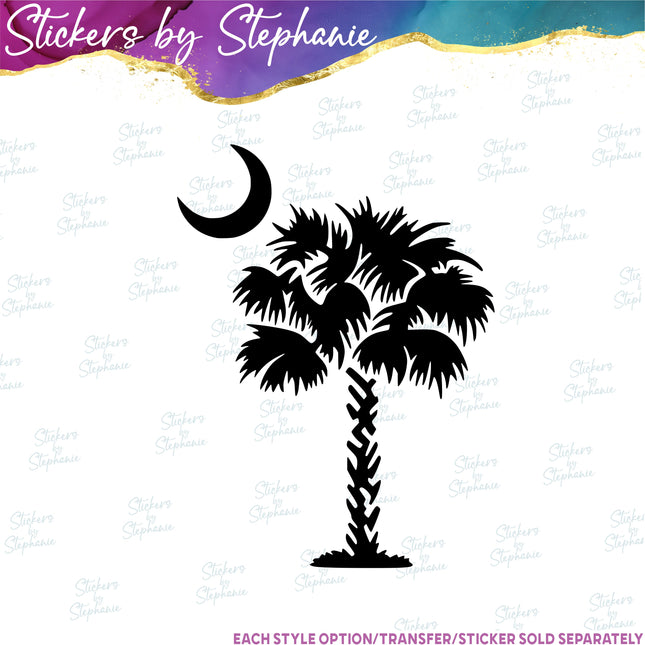 (s7-01-142) Saw Palmetto Palm Tree Crecent Moon Iron-On Transfer
