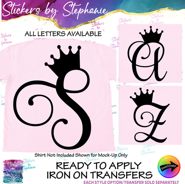 (s7-01-168) Crown Script Monogram Letters Iron-On Transfer