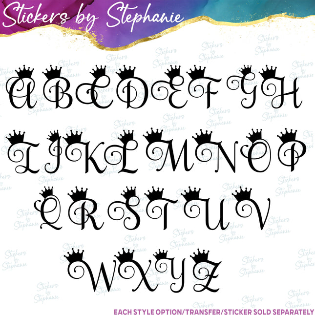 (s7-01-168) Crown Script Monogram Letters Iron-On Transfer