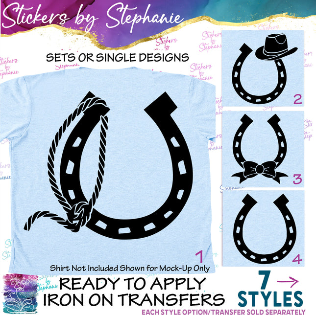 (s7-01-171) Horseshoe, Rope, Cowboy Hat Monogram Frame Iron-On Transfer