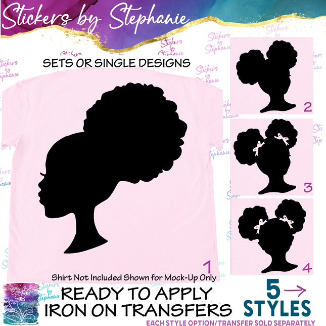 (s7-01-172) Afro Puff African American Girl Silhouette Iron-On Transfer