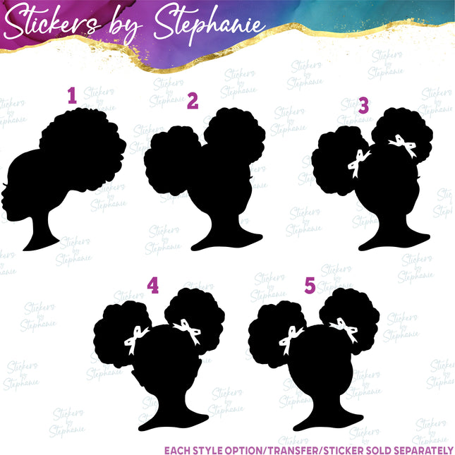 (s7-01-172) Afro Puff African American Girl Silhouette Iron-On Transfer