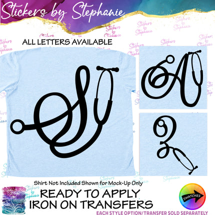(s7-01-173) Stethoscope Nurse Doctor Monogram letter Iron-On Transfer