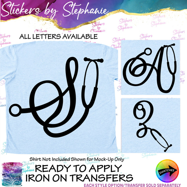 (s7-01-173) Stethoscope Nurse Doctor Monogram letter Iron-On Transfer