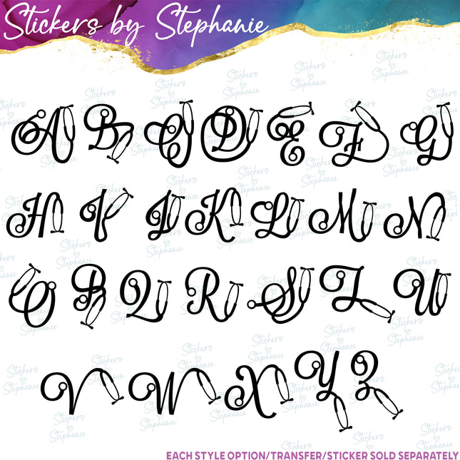 (s7-01-173) Stethoscope Nurse Doctor Monogram letter Iron-On Transfer