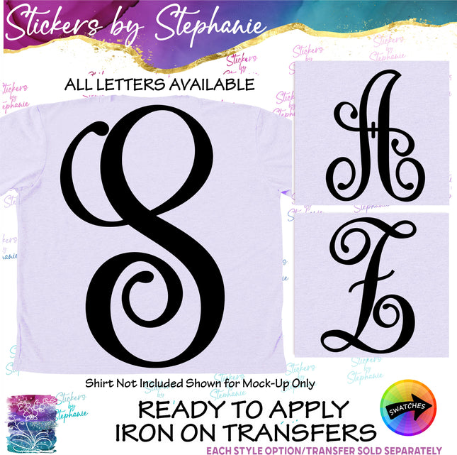 (s7-01-174) Vine Script Monogram Letter Iron-On Transfer