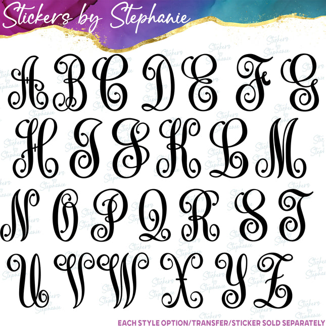 (s7-01-174) Vine Script Monogram Letter Iron-On Transfer