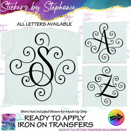 (s7-01-175) Scroll Script Monogram Letter Iron-On Transfer