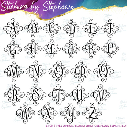 (s7-01-175) Scroll Script Monogram Letter Iron-On Transfer