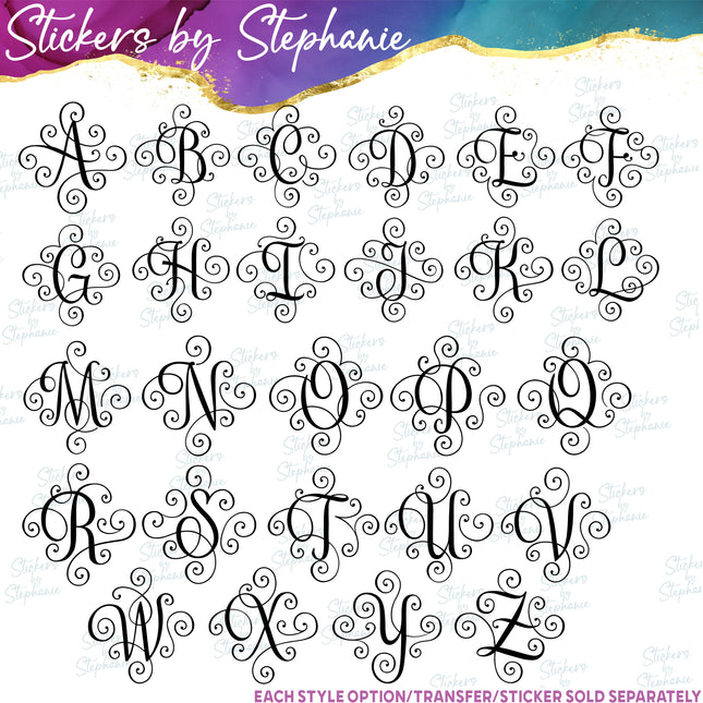 (s7-01-175) Scroll Script Monogram Letter Iron-On Transfer