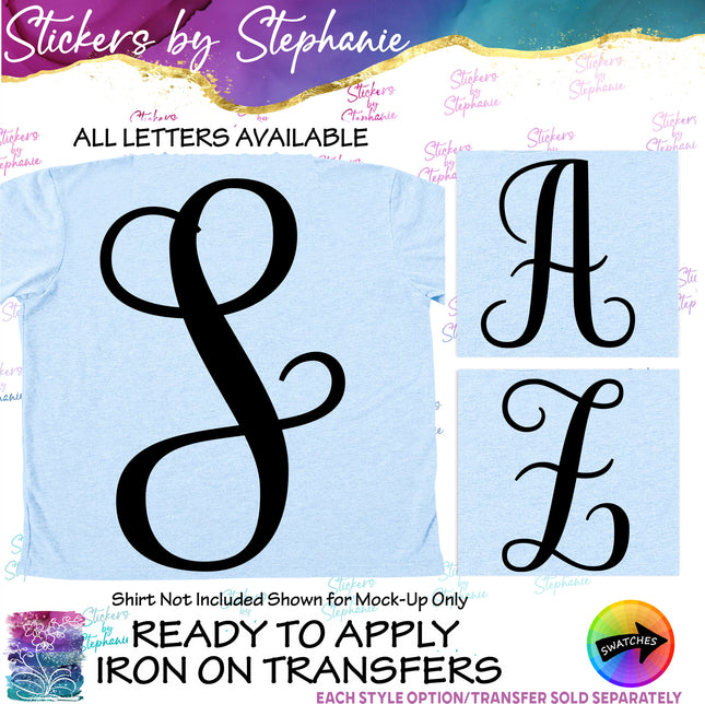 (s7-01-177) Script Monogram Letter Iron-On Transfer