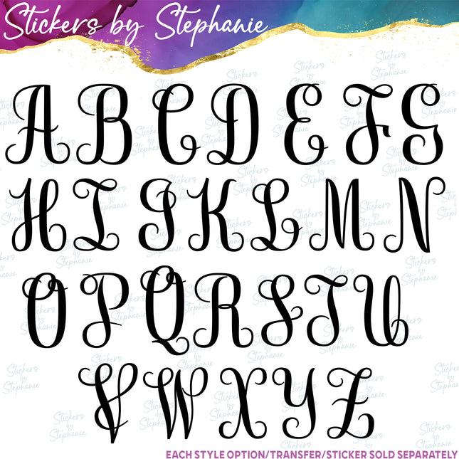 (s7-01-177) Script Monogram Letter Iron-On Transfer