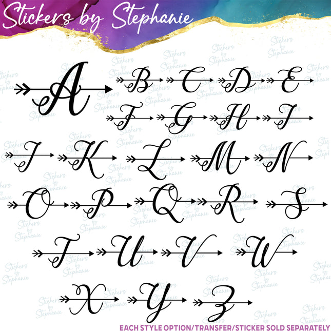 (s7-01-179) Arrow Monogram Letter Iron-On Transfer