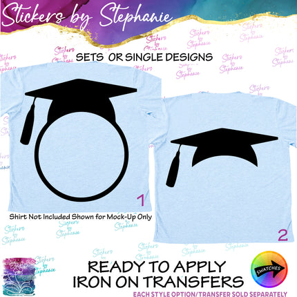 (s7-01-185) Graduation Cap Monogram Frame Iron-On Transfer