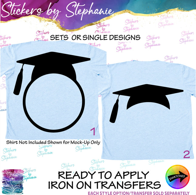 (s7-01-185) Graduation Cap Monogram Frame Iron-On Transfer