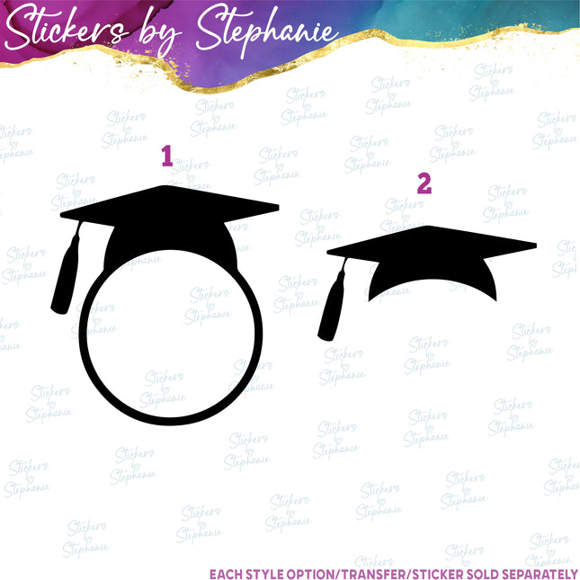(s7-01-185) Graduation Cap Monogram Frame Iron-On Transfer