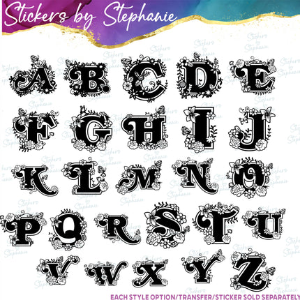 (s7-01-190) Floral Flower Butterfly Monogram Letter Iron-On Transfer