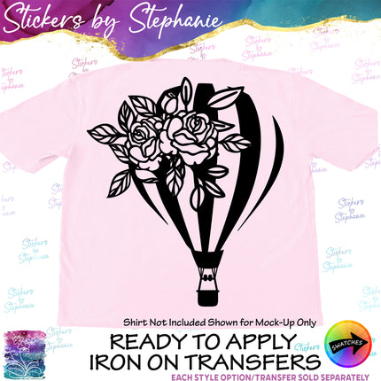 (s7-01-195) Hot Air Balloon Flowers Iron-On Transfer