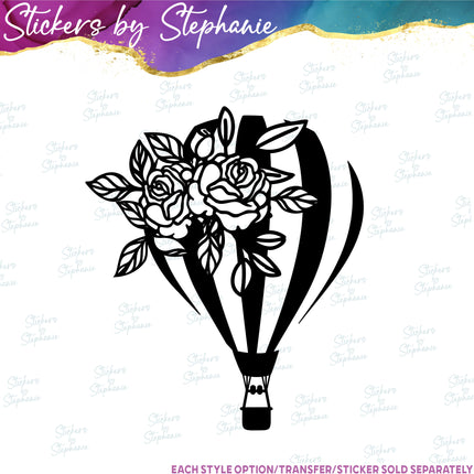 (s7-01-195) Hot Air Balloon Flowers Iron-On Transfer