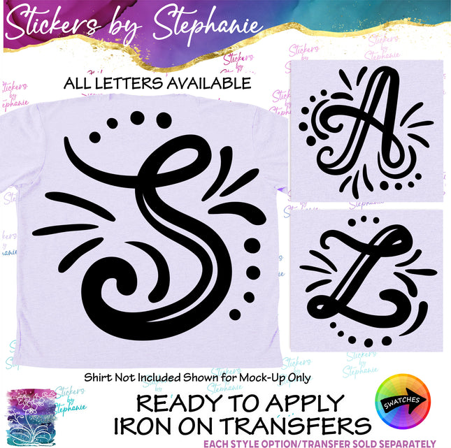 (s7-01-197) Script Monogram Letter Iron-On Transfer