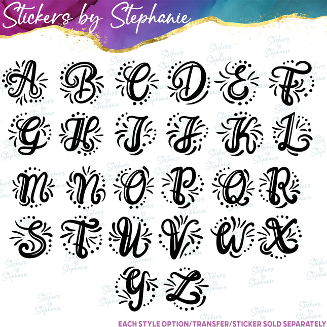 (s7-01-197) Script Monogram Letter Iron-On Transfer