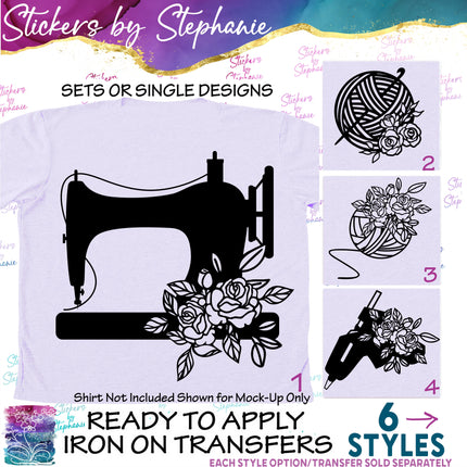 (s7-01-198) Sewing Machine, Yarn, Glue Gun Crafts Iron-On Transfer