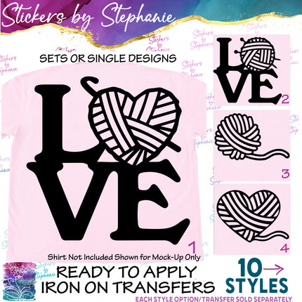 (s7-01-199) Knitting, Crochet, Love Yarn Heart Iron-On Transfer