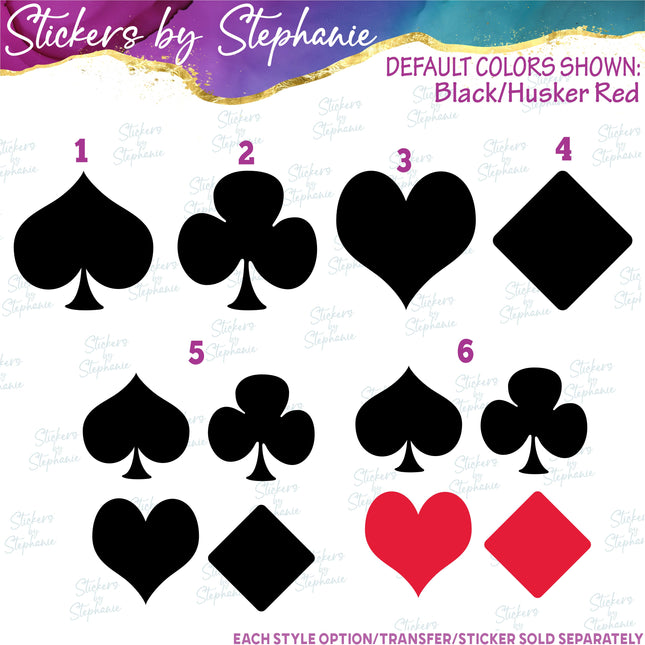 (s7-01-023) Card Icons Spade, Club, Diamond, Heart Iron-On Transfer
