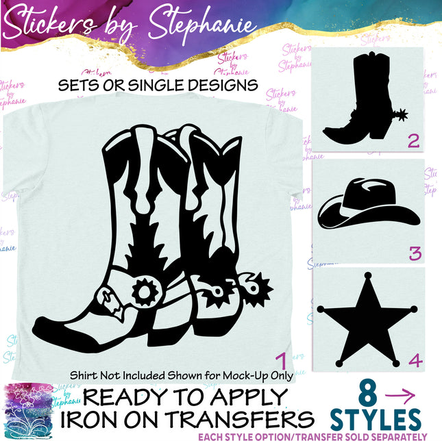 (s7-01-029) Cowboy Boots, Hat Iron-On Transfer