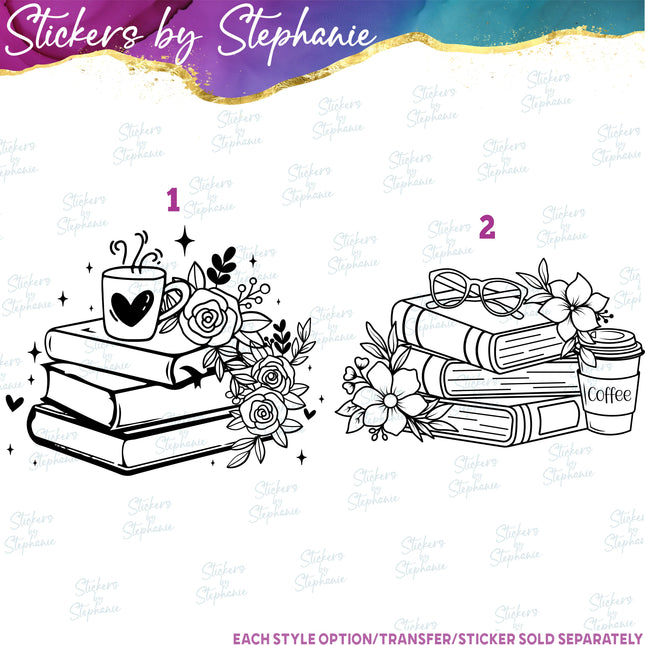 (s7-01-036) Floral Stacked Books Iron-On Transfer
