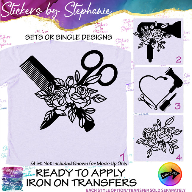 (s7-01-040) Hair Stylist, Hairdresser Tools Iron-On Transfer