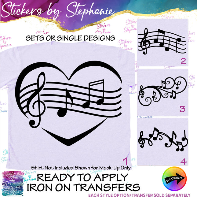 (s7-01-047) Music Notes Sheet Heart Scale Iron-On Transfer