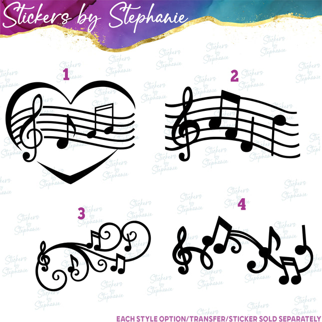 (s7-01-047) Music Notes Sheet Heart Scale Iron-On Transfer