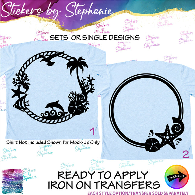 (s7-01-052) Beach Sea Shell Monogram Frame Iron-On Transfer