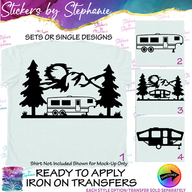 (s7-01-071) Tent Trailer, Mountains Iron-On Transfer