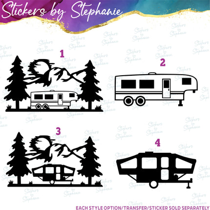 (s7-01-071) Tent Trailer, Mountains Iron-On Transfer