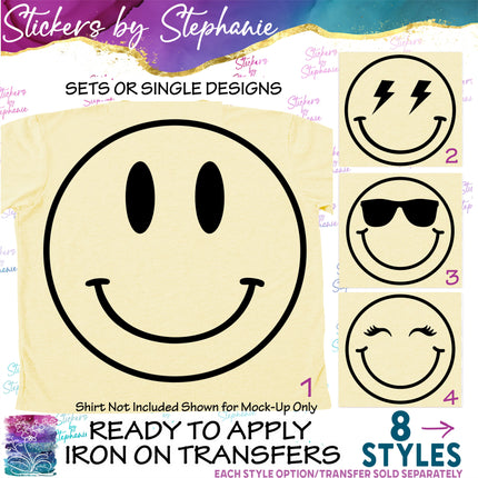 (s7-01-075) Emoji, Smiley Face Iron-On Transfer