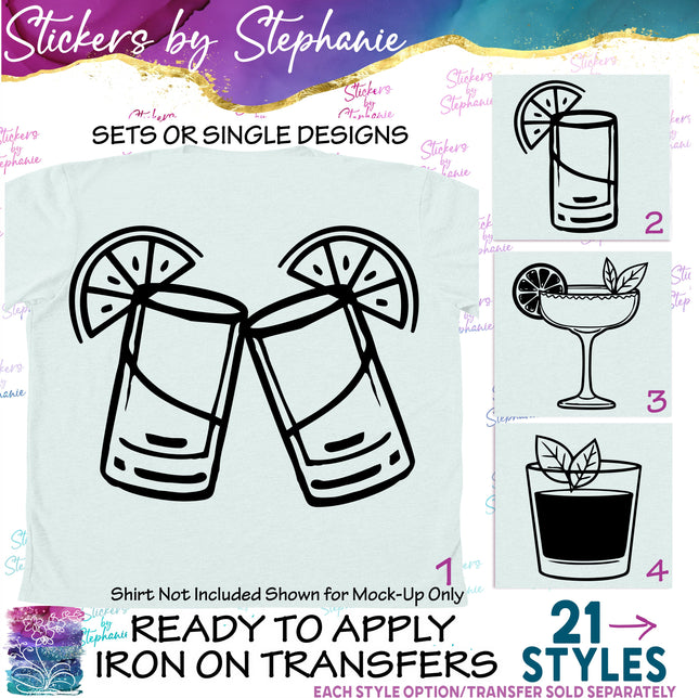 (s7-01-078) Cocktail Glass, Margarita, Martini Iron-On Transfer