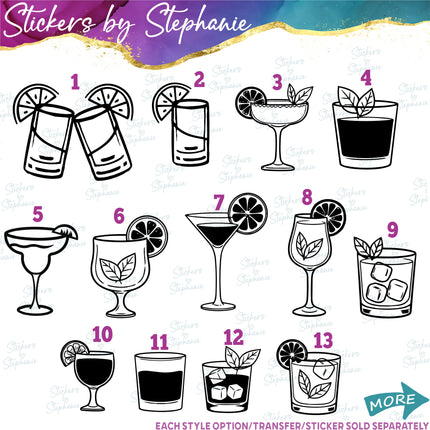 (s7-01-078) Cocktail Glass, Margarita, Martini Iron-On Transfer