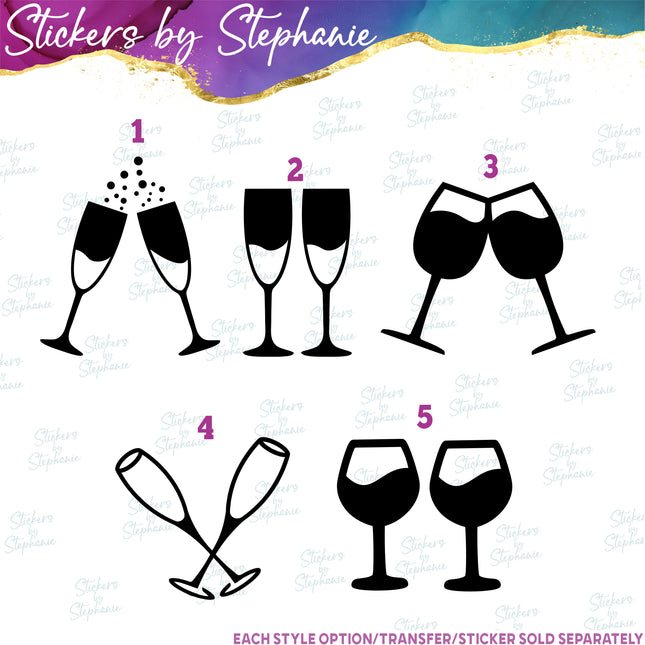 (s7-01-079) Champagne, Wine Glasses Iron-On Transfer