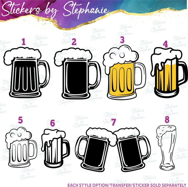 (s7-01-080) Beer Mug, Stein, Glass Iron-On Transfer